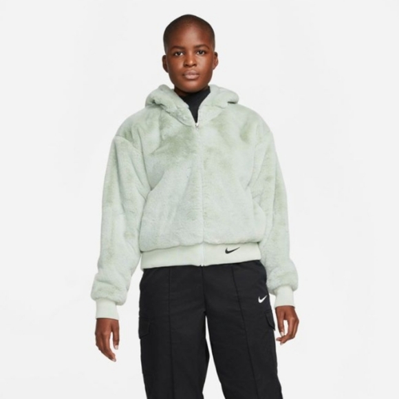Nike Jackets & Blazers - NWT Nike Sportwear Essentials Faux Fur Full Zip Jacket in Grey Haze Size…